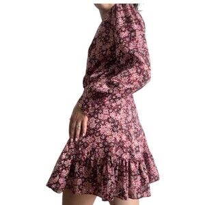 Zara Soft Pink Floral Fit & Flare Mini Dress Size L Long Sleeve Ruffle Hem Fairy